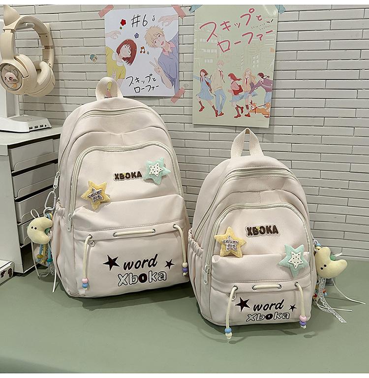 Schoolbag High Value Solid Color Backpack Large Capacity College Style Schoolbag Female Junior High School Students Cute Letter Embroidered Student