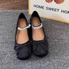 Sheepskin version small man inner height increase 5cm ballet shoes women's spring and autumn rhinestone bow light mouth satin shoes