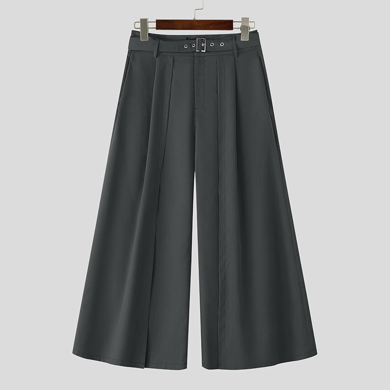 INCERUN Men Zip-up High Waist Double Layers Casual Long Wide Legs Pants Trousers