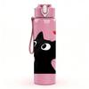 1PC Black Cat Red Heart Pattern 750ml Color Plastic Sports Water Bottle Leakproof Flip Straw Lid Suitable for Sports Office Home Use