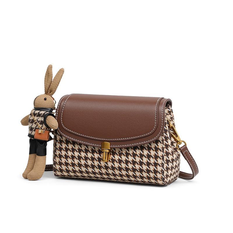 Bag women's autumn and winter new messenger bag high-end light luxury thousand bird grid small square bag shoulder bag luggage