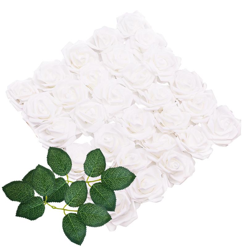 25Heads 8CM Artificial PE Foam Rose Flowers Bride Bouquet Flower For Wedding Party Decorative Scrapbooking DIY Flower