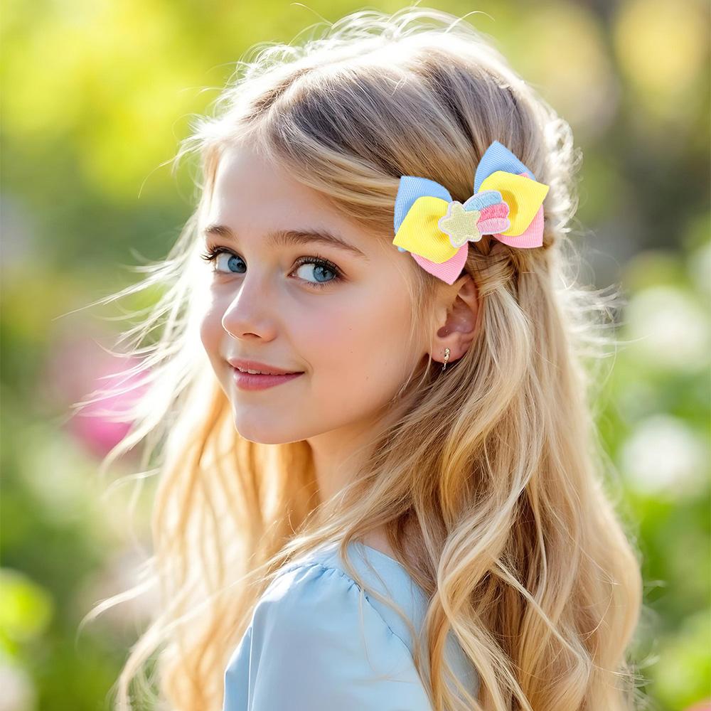 2Pcs Rainbow Bow Hair Clip Sweet Cute Colorful Hairpins Barrette For Girl Children Back To School Headwear Headdress Accessories