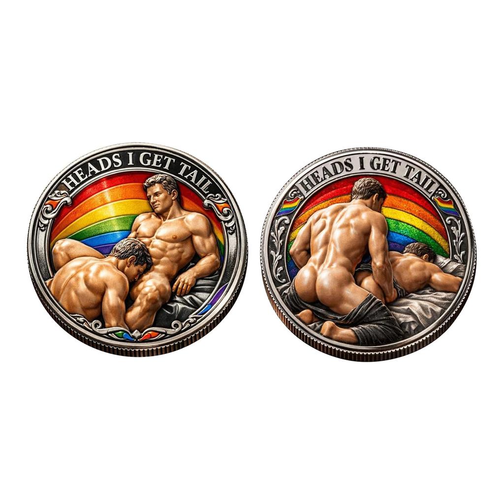 Pride Decision Coin, Heads I Get Tail/Tails I Get Head Commemorative Coin, Male Intimacy Couple Decision , Double-Sided  , Adult Humor Challenge