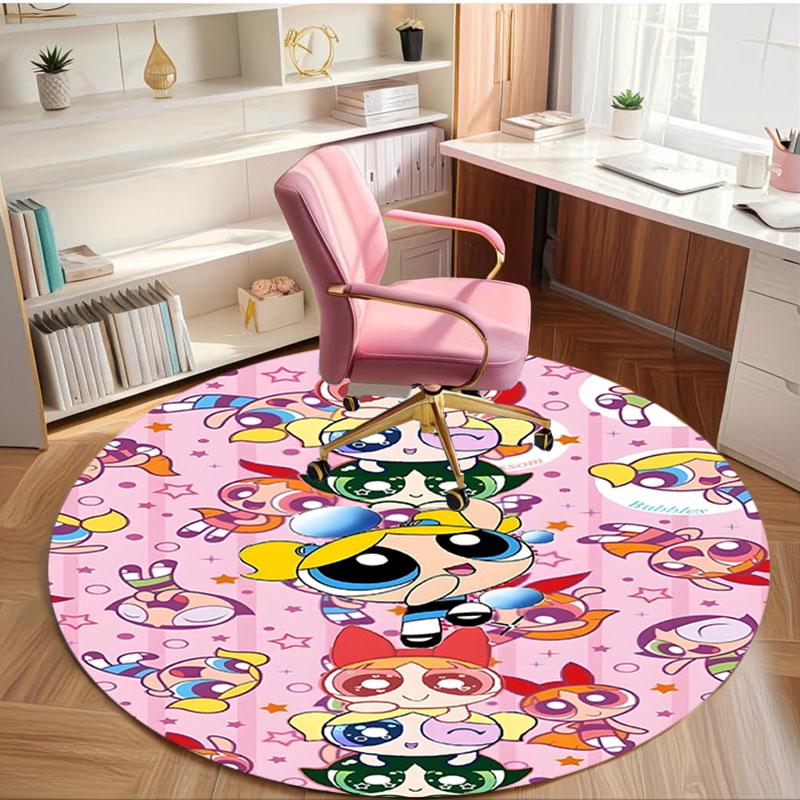 The Powerpuff Girls Print Round Rug, Washable Floor Carpet, For Entryway Dorm Laundry Room Office Study, Home Decor Birthday Christmas Gift