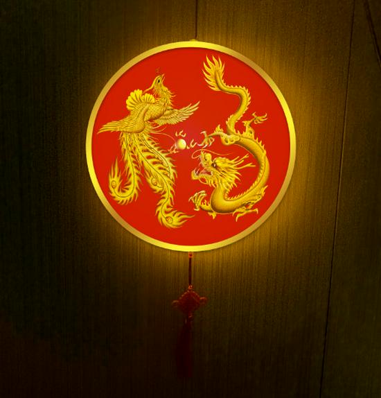 LED Festival Lantern Floodlights: Outdoor Decorative Lighting 220V Golden Dragon & Phoenix