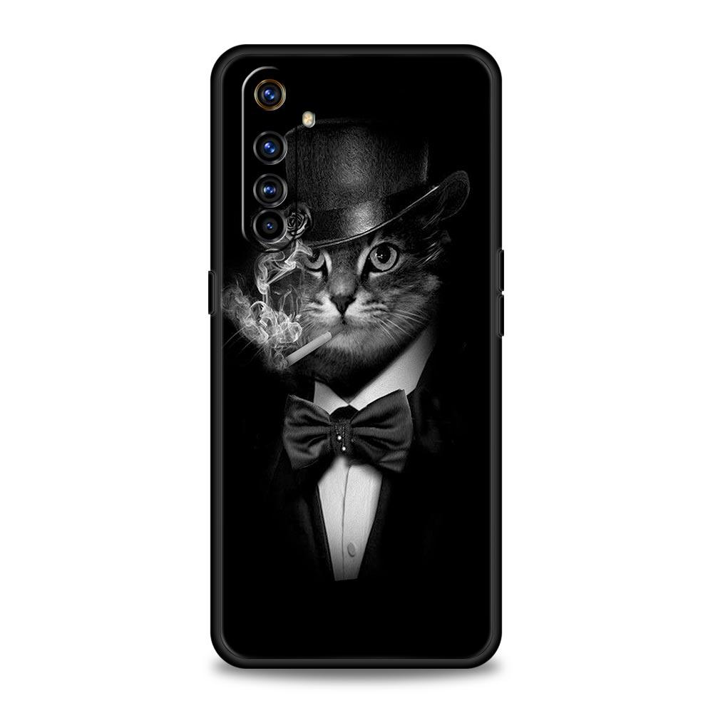 Fashion Kitten Smoking Pattern Case For Realme C67 C63 C55 C53 C35 C25 C21 GT 2 3 5 6 10 11 12 13 Pro Plus Soft TPU Phone Cover