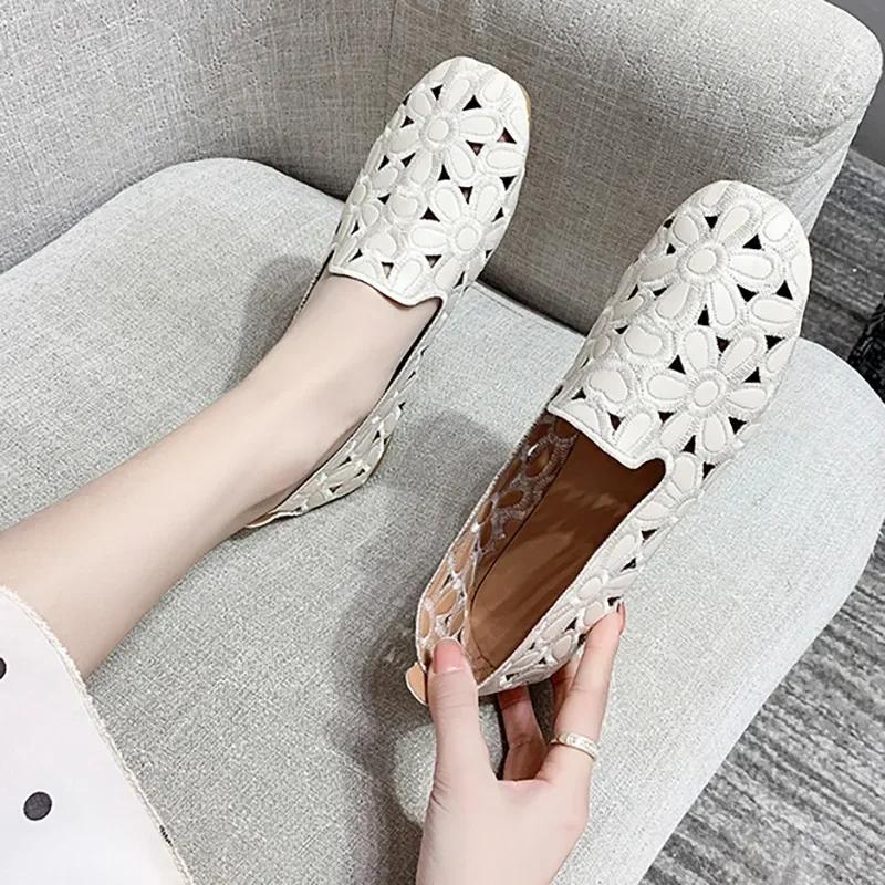 Fashion Women Flats Slip On Loafers Foldable Flats for Women Square Toe Single Shoes Hollow Out Fashion Party Casual Fashion Women Shoes
