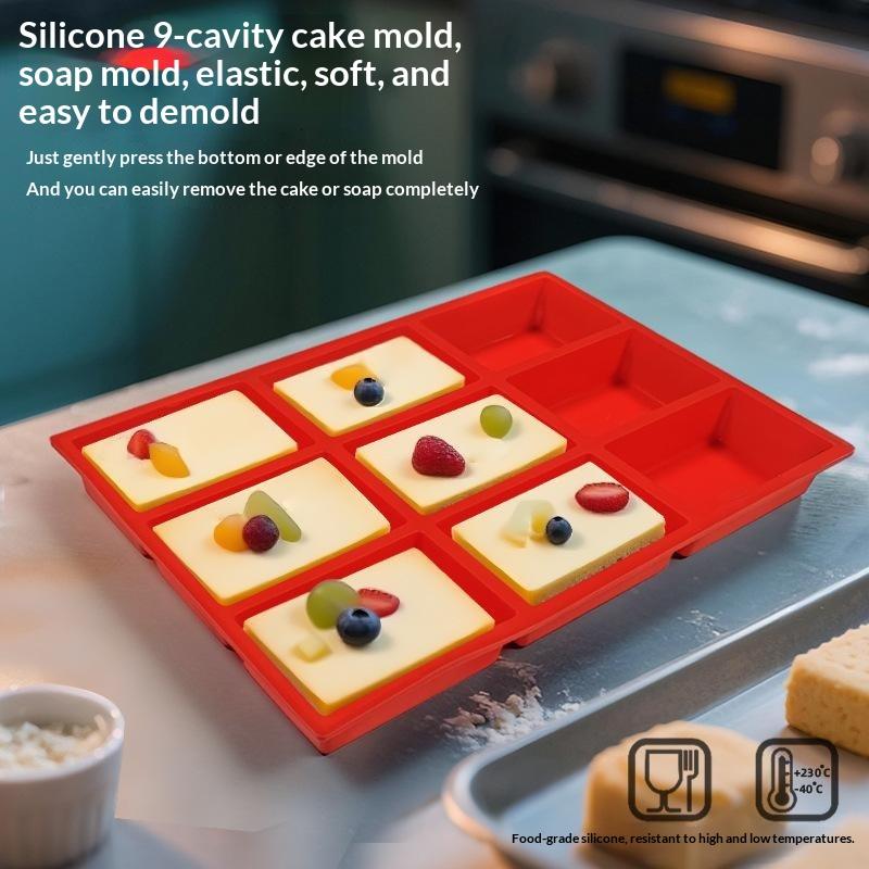 Lebensmittelechtes Silikon 9-Kammer-Form Einfaches Entformen Hitzebeständig Perfekt zum Kuchenbacken Seifenherstellung Küche DIY
