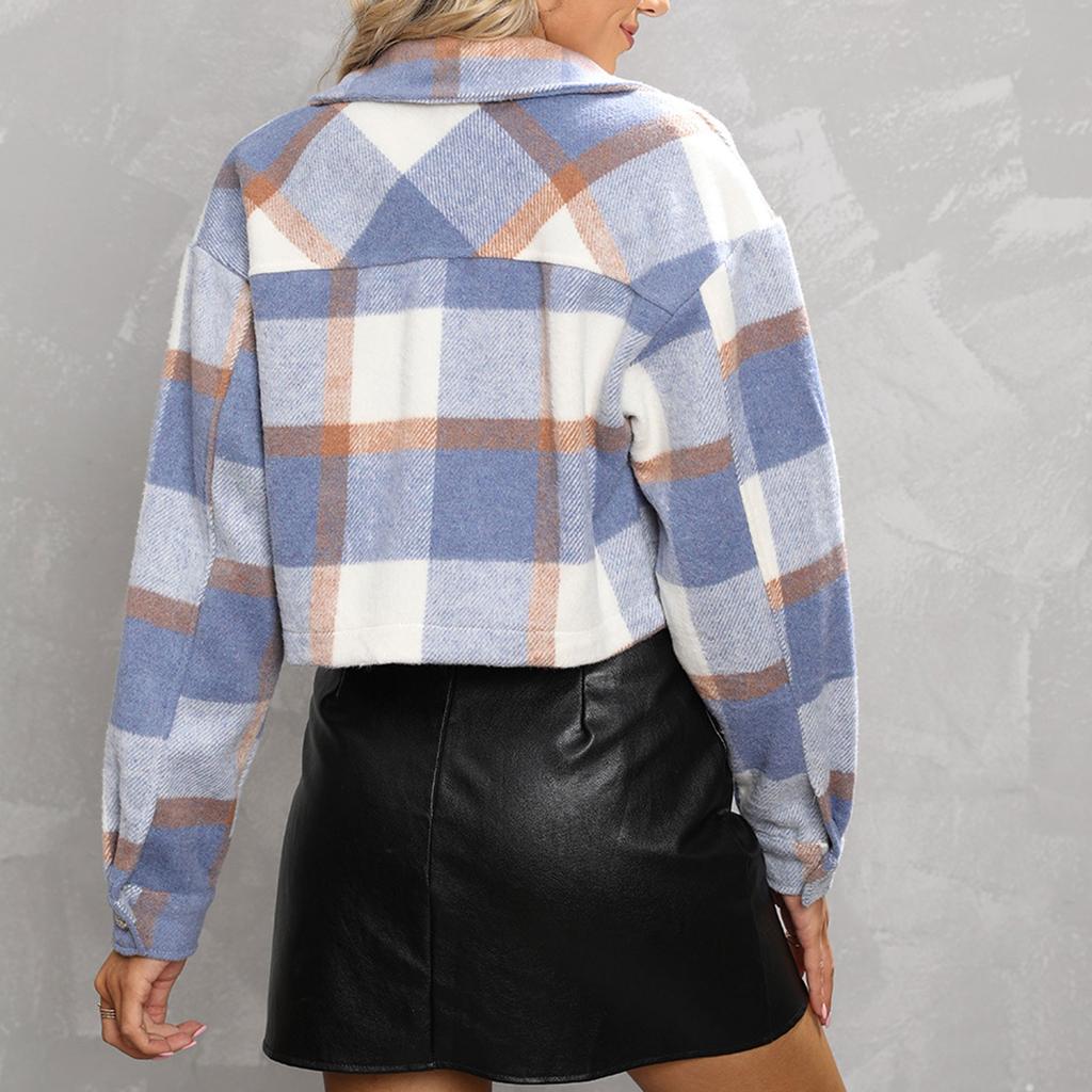Women's Jacket  Jacket Long Sleeve Plaid Button Down Shirt Jacket Top Winter
