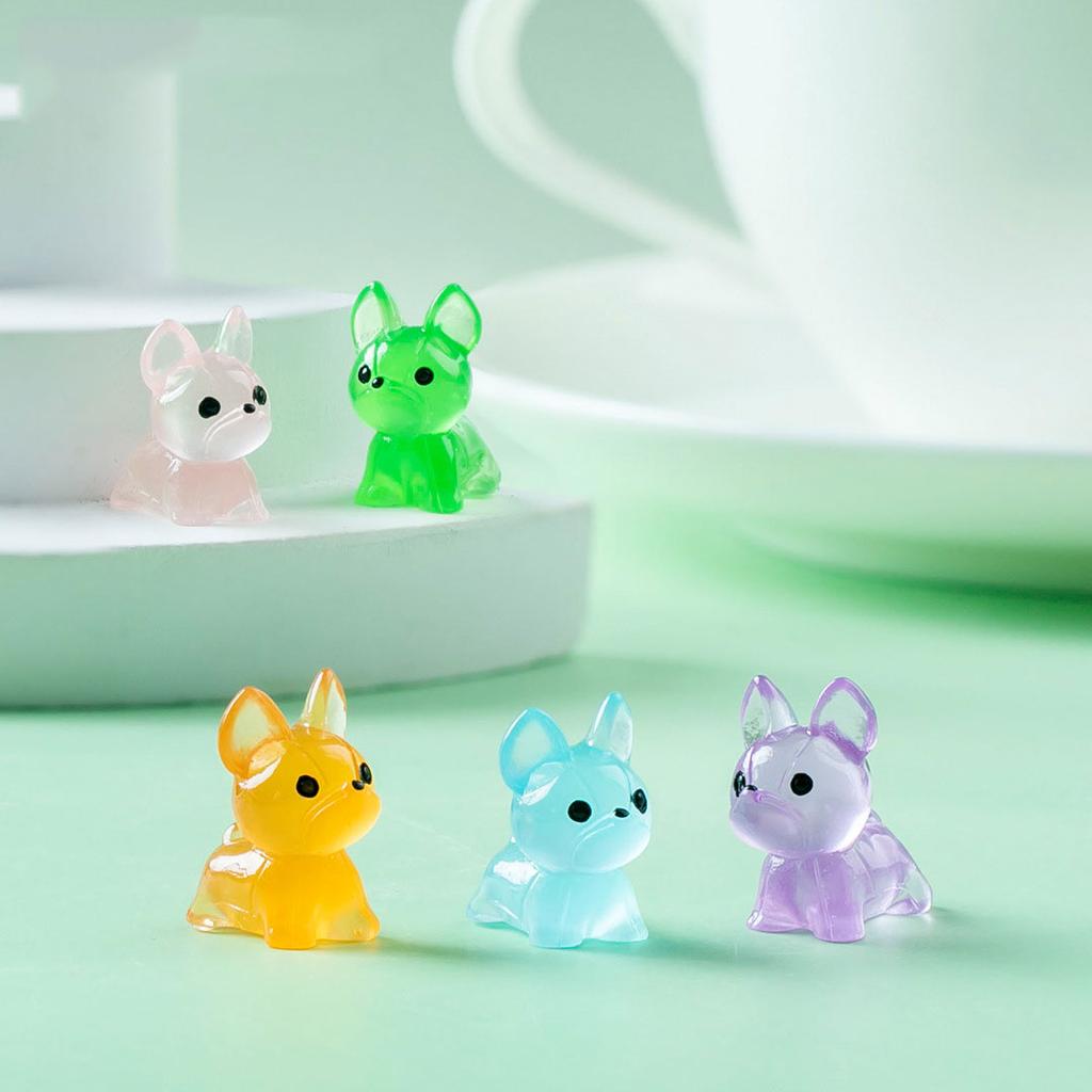 5Pcs Luminous Glitter Mini Resin Cute Bulldog Glow-in-the-Dark Tiny Dogs for DIY Crafts Cake Bead Decor Material Accessories