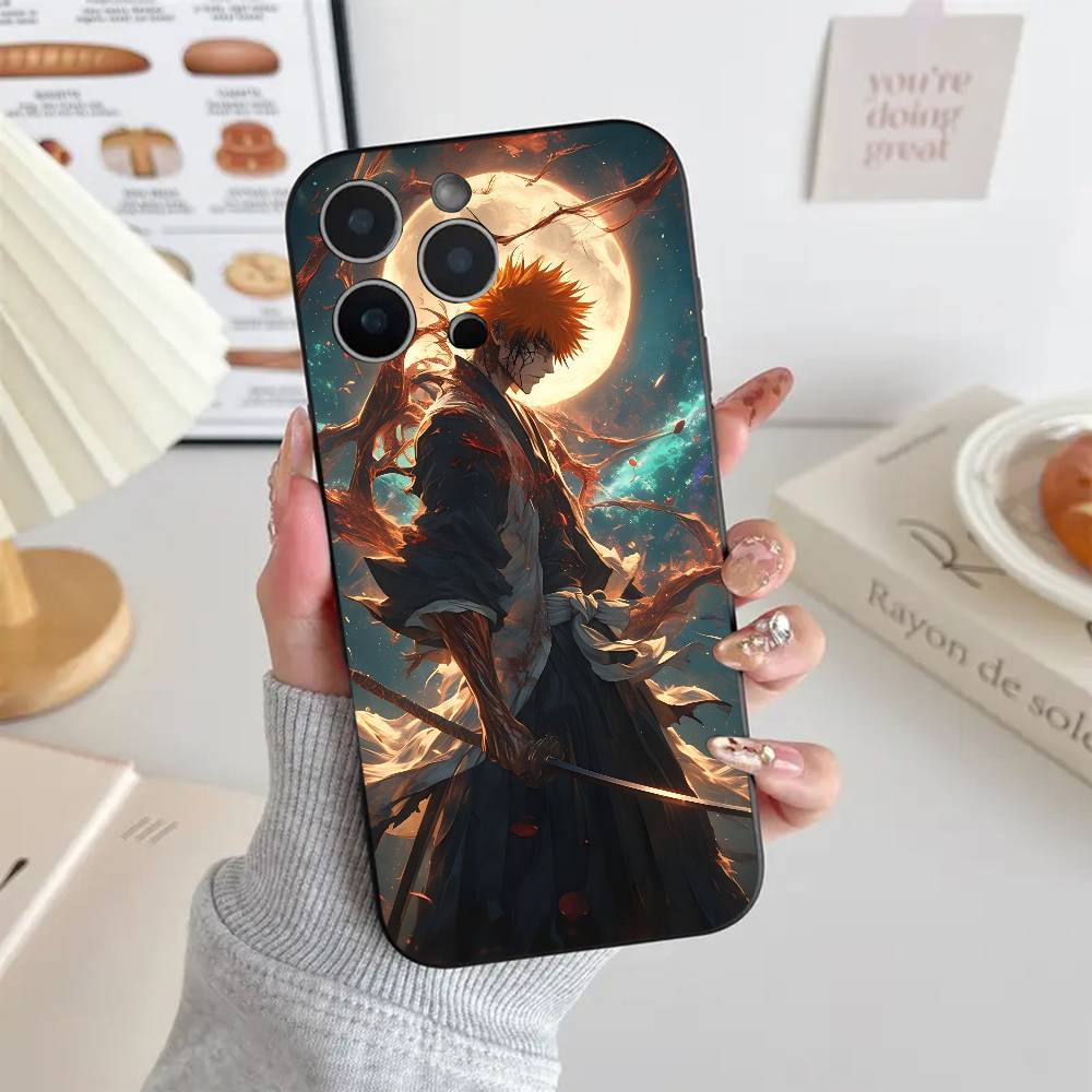 Anime B-Bleach Phone Case Cool Black Silicone Soft For IPhone 16 15 14 13 12 11 X XR Plus Pro Max Plus