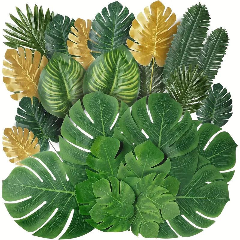 Summer Hawaiian Faux Tropical Leaf Set With 41 Pieces For Beach Party Home Decor