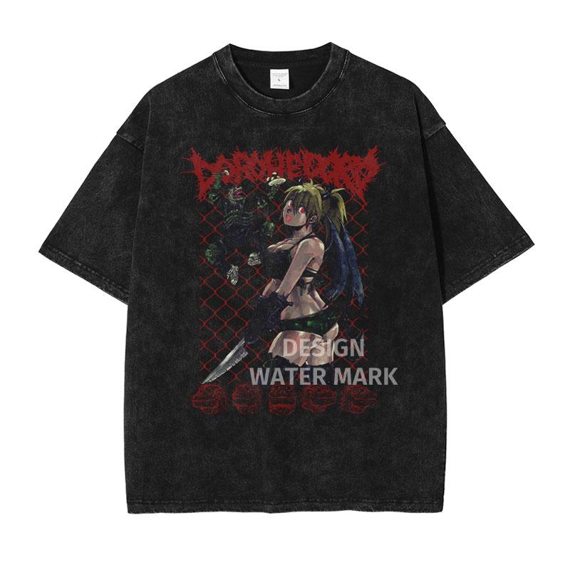 Anime Dorohedoro T Shirt Vintage Washed Caiman En Nikaidou T-shirts Oversized Streetwear Retro Fujita Tops Tees Men 100% Cotton