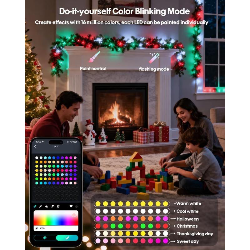 Smart Fairy String Light DIY Color Changing String Lights Remote App Control Dynamic RGBIC Twinkle Light for Party Wedding Decor