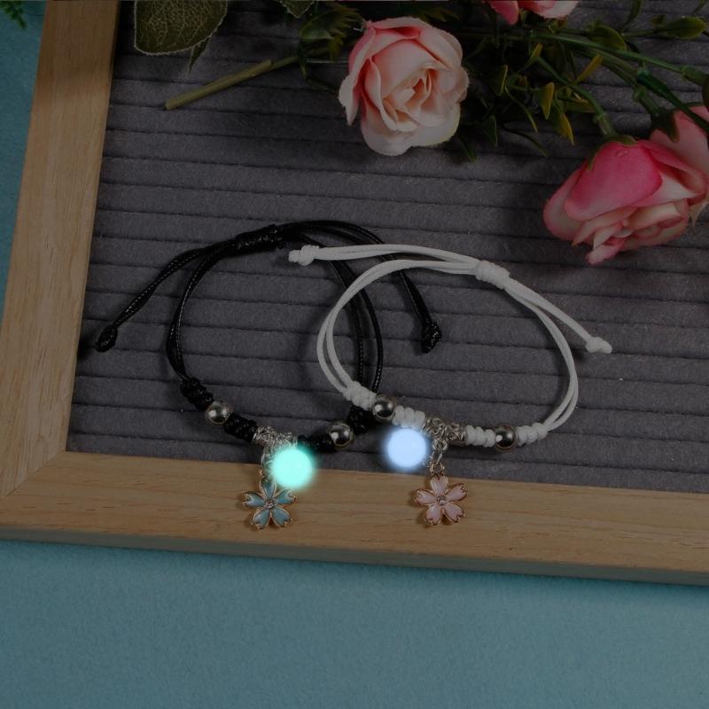 2 Pcs Braided Rope Bracelet Luminous Bead Charm String Bracelet Adjustable Friendship Couples Bracelets Jewelry