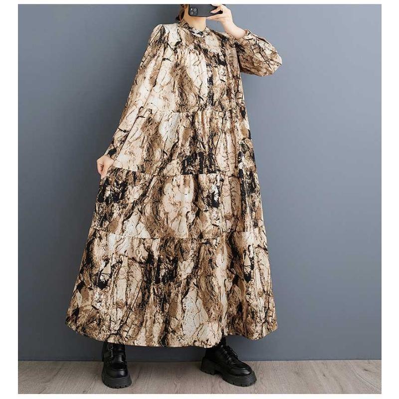 2025 Round Neck Long Sleeve Loose Skirt Women's Big Size Middle Aged Mom Dress