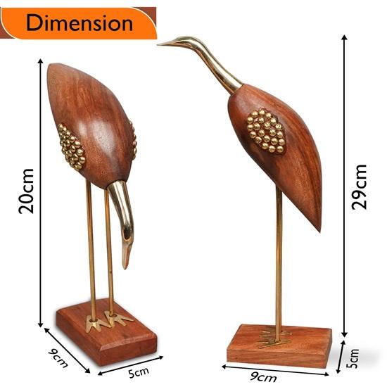 Wood and Brass Saras, Wood Antique Decorative Saras Swan Crane Love Birds Showpiece Home Decor Set of 2