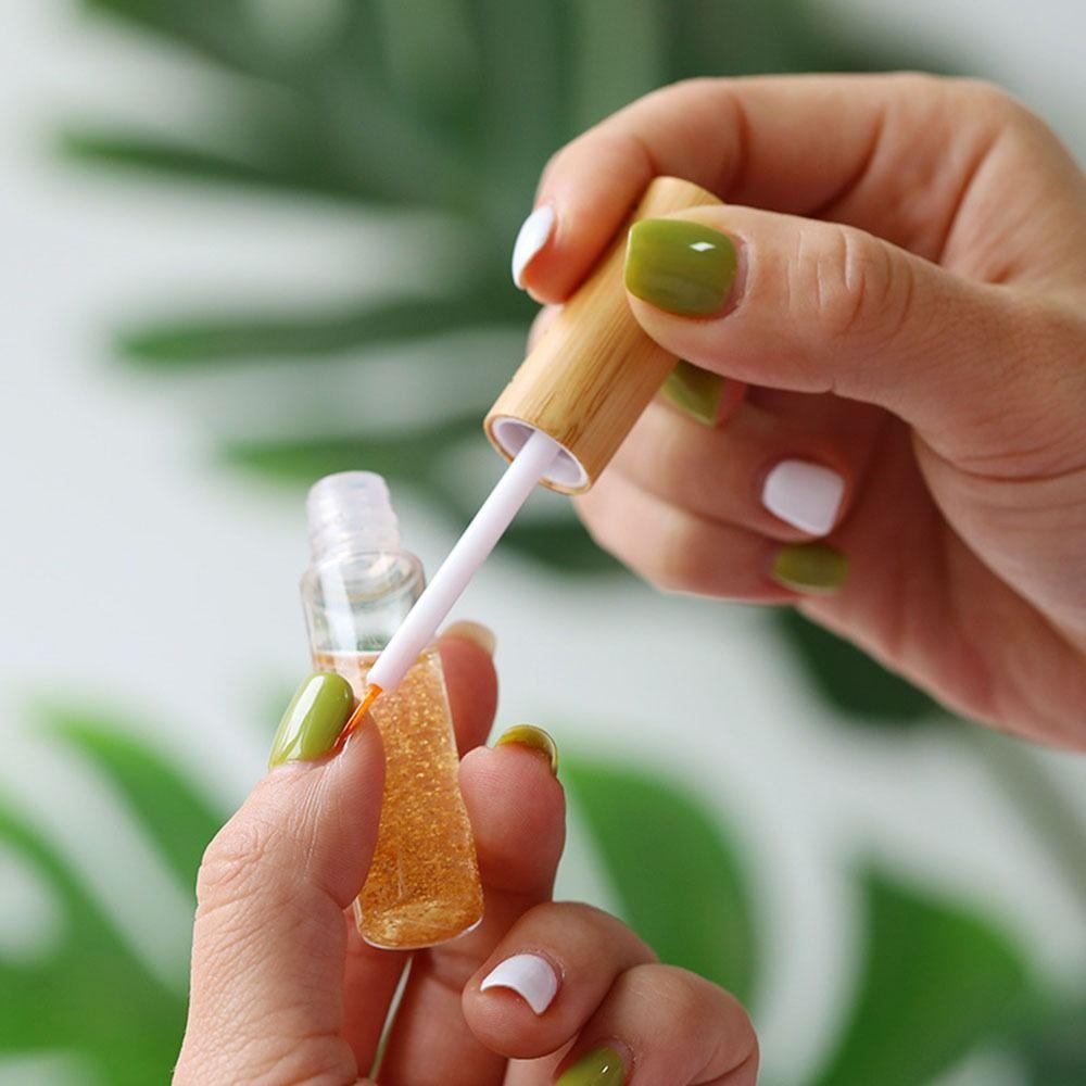 Compact Cosmetic Container Bamboo Lid Lip Gloss Tube Portable Mascara Container  Women