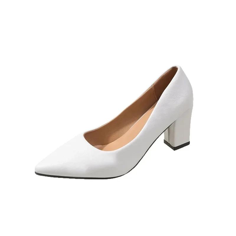 Spring Autumn Large Size High Heels Pointed Toe Thick Heel Fashion Work Shoes Elegant Personality Single Low Heel Shoes