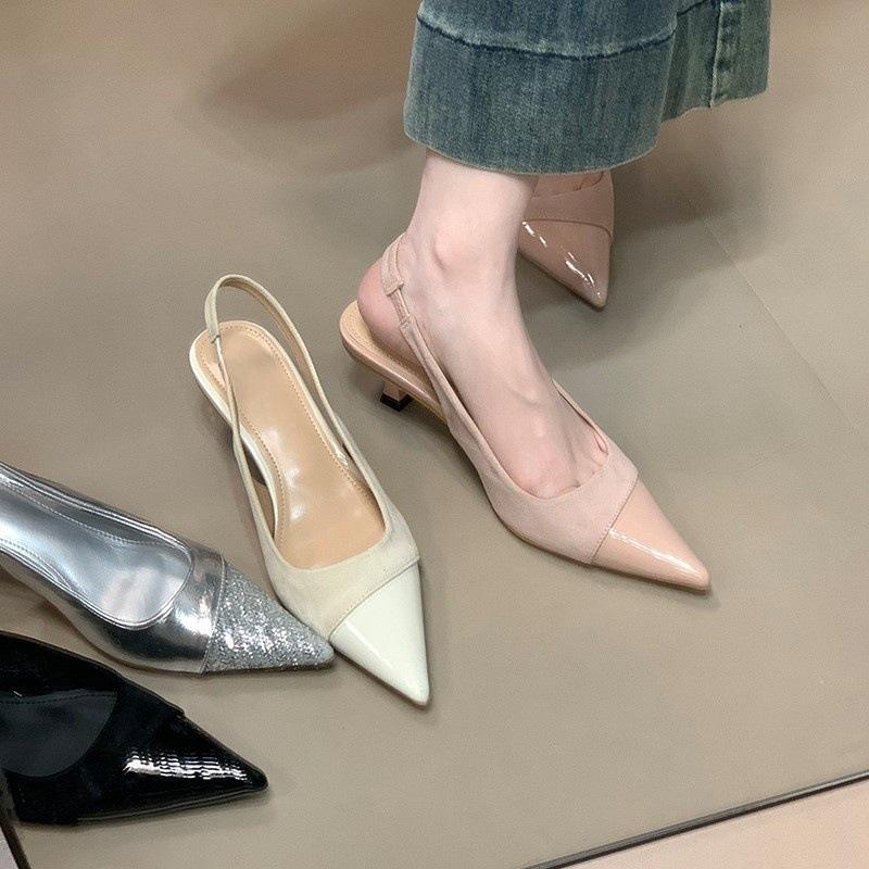 Elegant pointed commuter high heels splicing imperial sister wind shallow mouth bag head sandals women