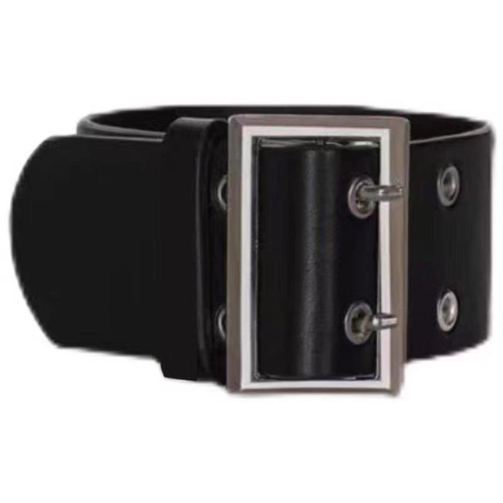 Retro Punk Sliver Color Belt Fastener Black Leather Armband Bracelets for Women Men Arm Belt Fashion Personality Jewelry Gifts