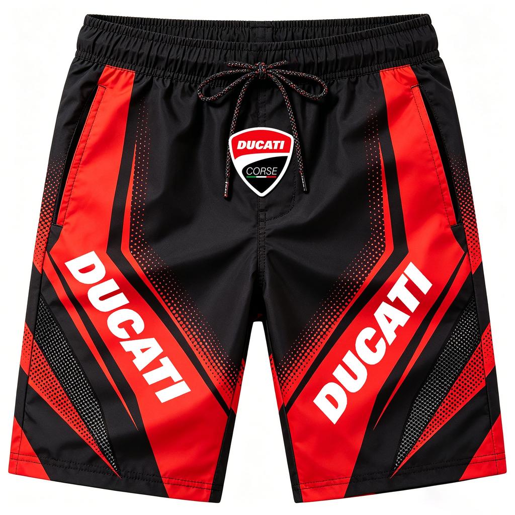 Ducati Pánské rychleschnoucí plavky Racing 3D Print, Plážové boardshorty se stahovací šňůrkou v pase pro letní sporty a volný čas