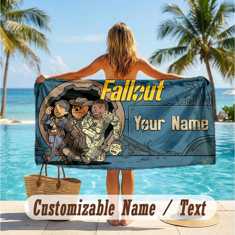 Custom Text Beach Towel, Soft Absorbent Swimming Multi-use TowelFallout Vault Boy