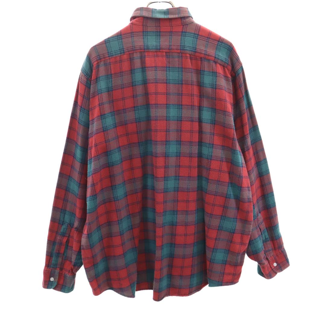 L.L.BEAN 80s Vintage Made In USA Check Pattern Long Sleeve Cotton Shirt Men's Used