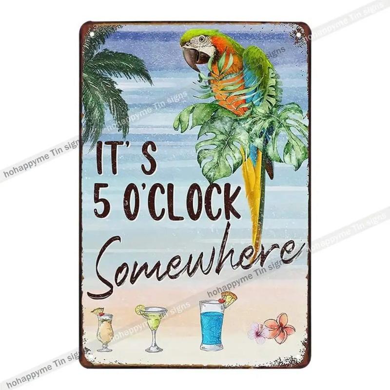 5 O'Clock Vintage Tin Sign, Retro Metal Wall Decor