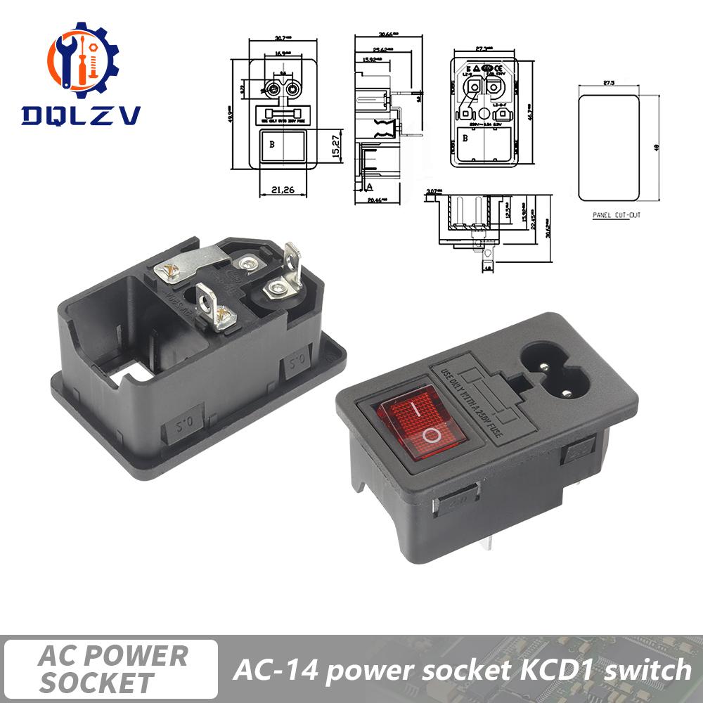 Inlet Plug Pin Connector 3 Pin IEC320 C14 Electrical Socket LED 250V Rocker Switch Brass 10A Fuse Computer Mount Accessories