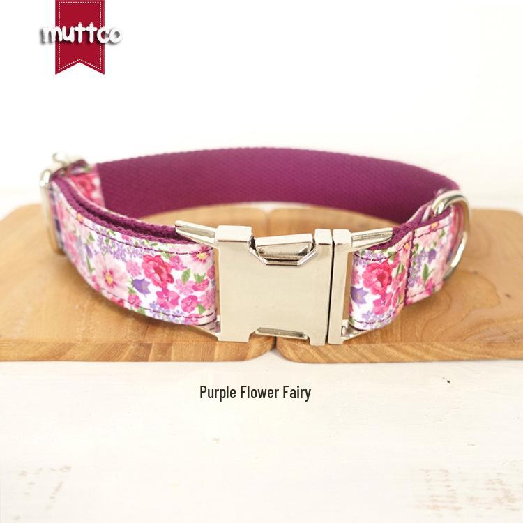 New Purple Flower Dog Collar with Metal Buckle – Durable Pet Accessory XL