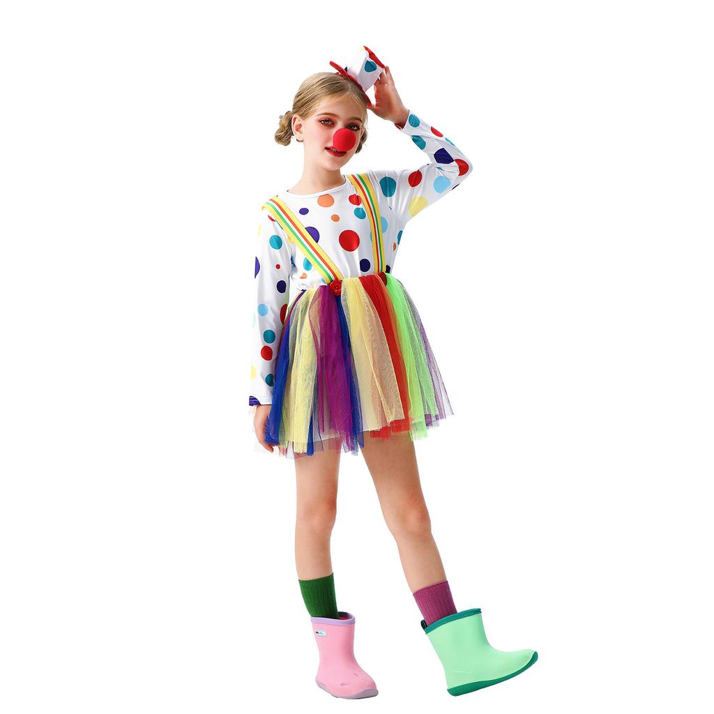 Halloween Children's Clown Costumes Funny Performance Costumes Stage Catwalk Dance Costumes Rainbow Tutu Children's Clothing