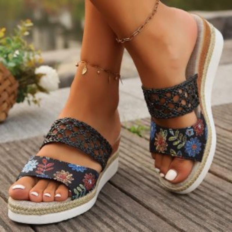 

Новый стиль женской обуви и тапочек на танкетке, сандалии с толстой подошвой и открытым носком 39 чёрный