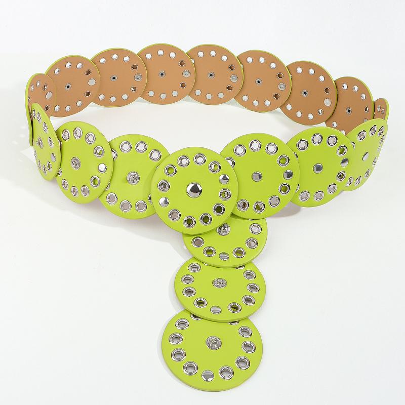 1Pc New Vintage Style Women'S Faux Pu Belt With Oval Rivet Buckle Waistband Vintage Personalized Belts