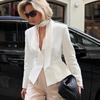 Womens Vintage French Style Blazer Slim Fit Lapel Padded Shoulders Commute Outerwear
