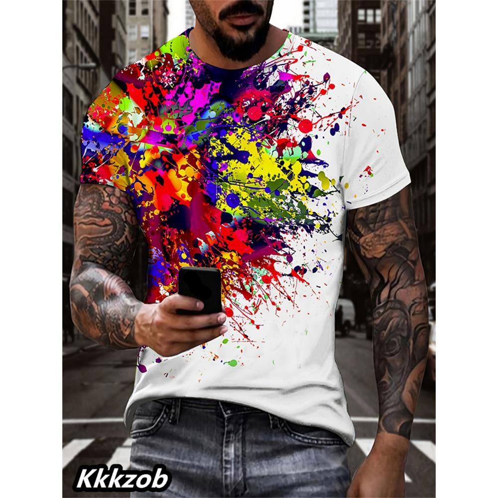 Men's Lion Print Short-sleeve Round Neck T-shirt, Lightweight and Breathable, Trendy and Cool for Casual Outdoor Activities.