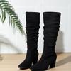 Slimming Women's Plus Size Suede Long Boots with Zipper - Solid Color, Small Square Toe for Autumn & Winter