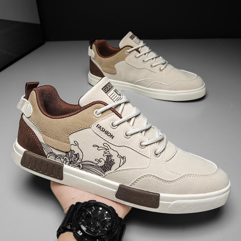 Chaussures de sport décontractées tendance pour hommes, à panneaux de velours, grande taille, toutes saisons.