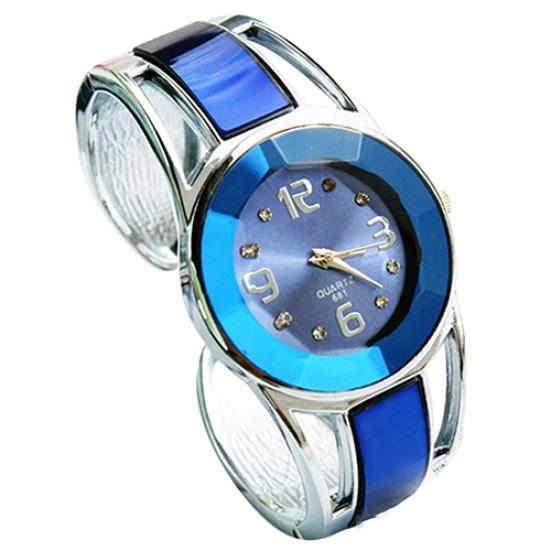 Women Fashion Opening End Quartz Analog Round Case Bracelet Bangle Wrist Watch