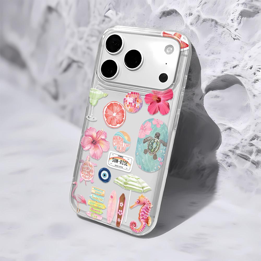 Summer Ocean Flower Phone Case For iPhone 17 16 15 11 12 14 13 Pro Max Mini X XS XR 7 Plus 16E Air Shockproof Transparent Cover
