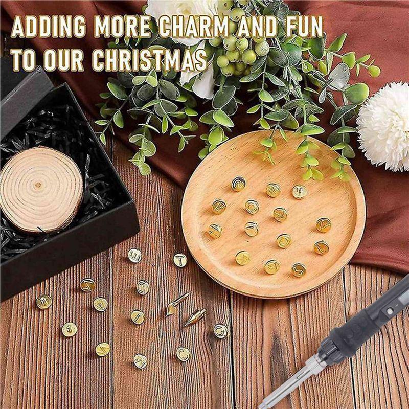 A20F-Wood Burning Tool Pen Burning Tips Kit English Letters Carving Pyrography Pen Tips Stencil Soldering Iron US Plug