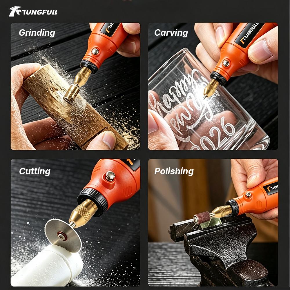 TUNGFULL Electric Engraving Pen 2000mAh 5 Speed Control Mini Cordless Rotary Tool with LED for DIY Woodworking Metal Polishing