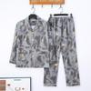 Men's Printed Long Sleeve Knit Cotton Pajama Set with Cardigan Lapel for Spring, Autumn, Winter