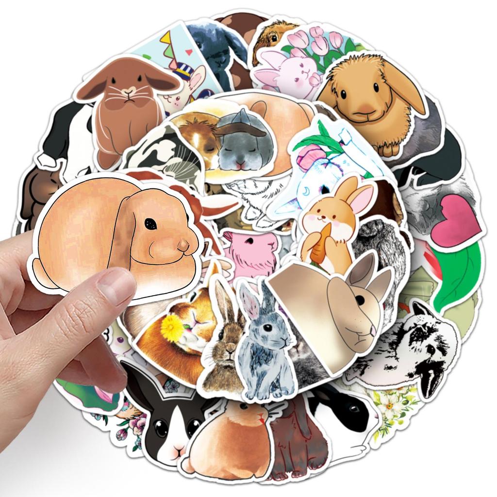 50 Cute Cartoon Little Rabbit Animal Stickers for Children's Notebooks, Diaries, and Suitcase Decoration - Waterproof