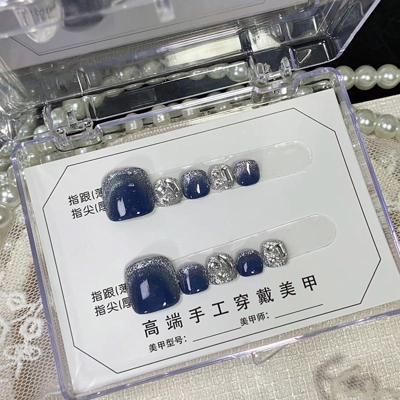 

Handmade Crystal Cat Eye Toenail Art - Gray Blue Finish Small