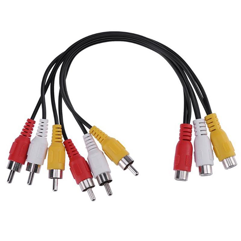 3 RCA Male to 6 RCA Female AV Splitter Cable Audio‑Video Transfer Wire for TV DVD Set‑Top Box Home Media Playback Equipment