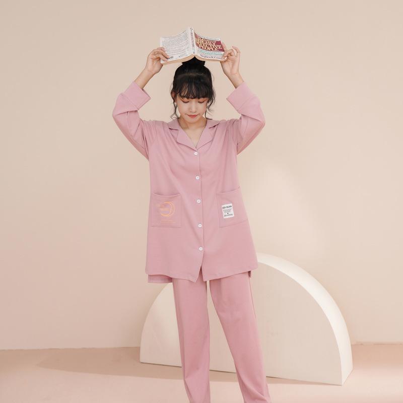 Women's Pure Cotton Long-Sleeve Pajama Set with Chest Pads - Large Size, Spring/Autumn 2025