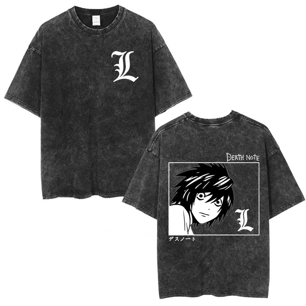Vintage Washed Anime Death Note Manga Logo Graphic T-shirt Men Women Printed Tee Summer Casual Fashion Clothing Tops High Quality Streetwear