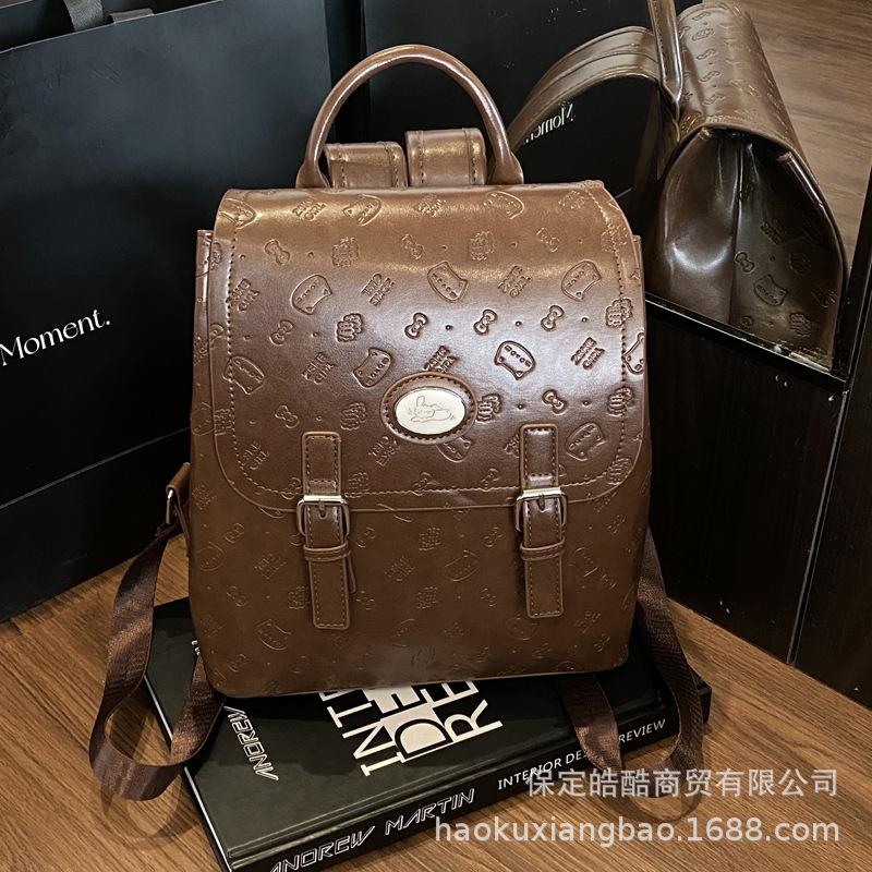 College Style Versatile Temperament Backpack Bag 2025 Fashion Embossed New Retro Women's Commuting Class Small Bag